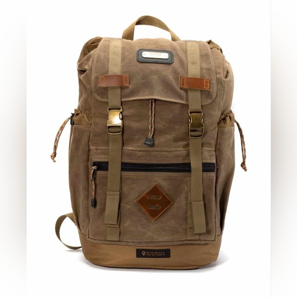Gobi Getaway Backpack Wax Canvas with Tan Webbing